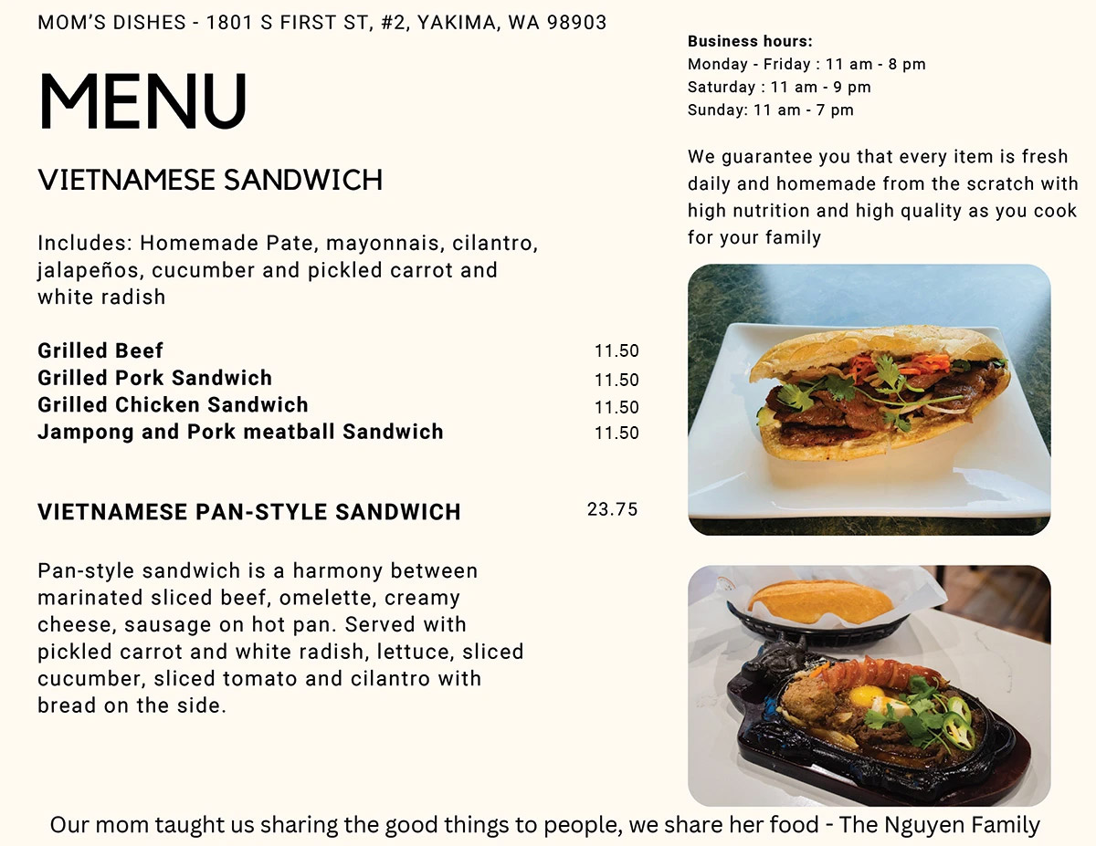 Our Menu Mom's Dishes of Yakima, WA 98903 Sandwich, Grilled Chicken